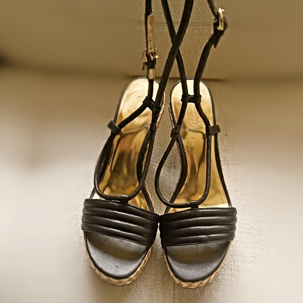 New Coach Wedge Sandle Black with Ankle strap, very Elegant